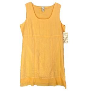 🧡 J Jill Womens 14 Pale Orange Linen Sleeveless Layered Dress Lined Sequin New